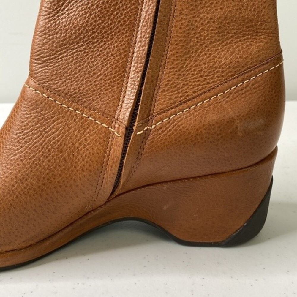 Nurture Grant Honey Brown Leather Boot Zip Ankle Bootie Wedge Heel Classy Neutra - Picture 13 of 16